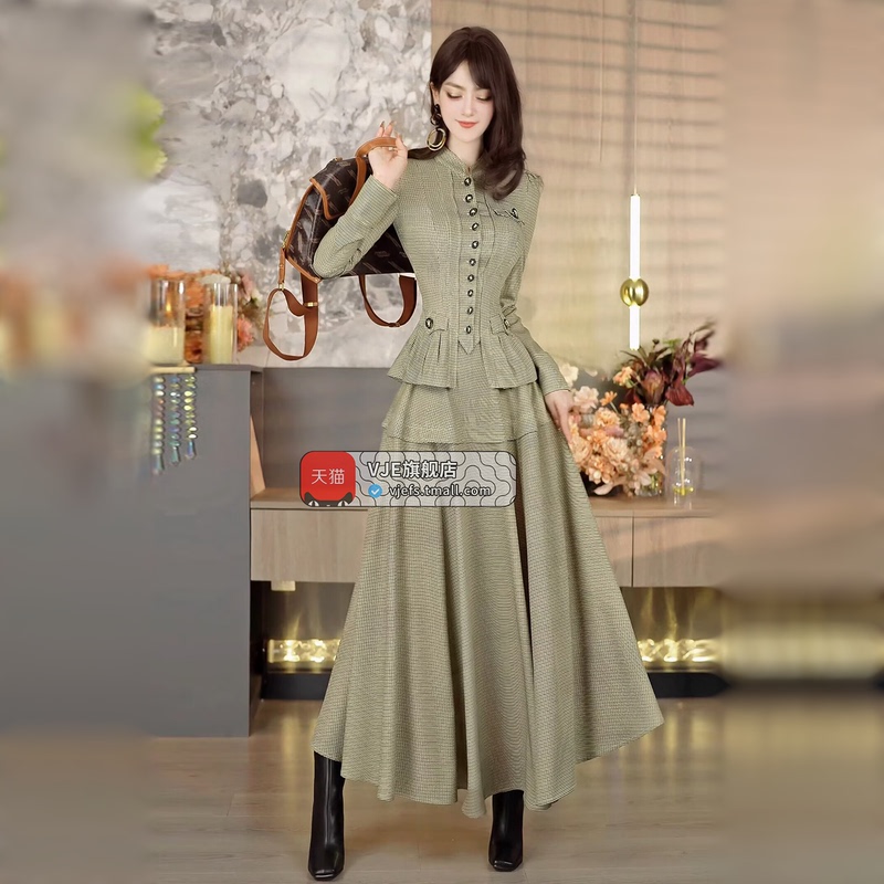 Vje Autumn Style Age-Reducing Palace Style Suit 2026 New Stand Collar Jacket and Flared Skirt Two-Piece Set