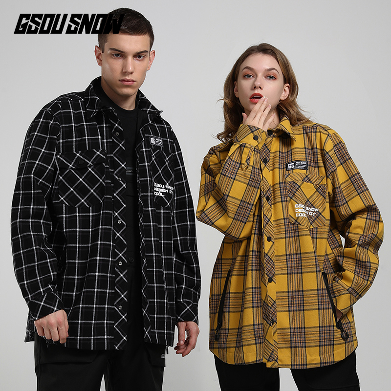 GsouSnow ski suit men's veneer warm waterproof plaid shirt 2021 couple tops winter fashion brand snow suit women