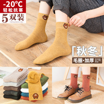 Autumn and winter socks ladies plus velvet thickened cute Japanese ins tide long tube floor cotton socks keep warm Moon