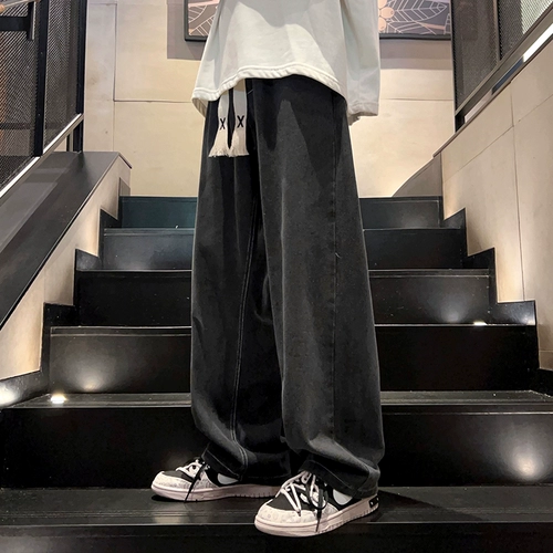 Мужские осенние черные джинсы, штаны для отдыха, свободный прямой крой