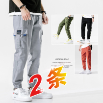  Overalls mens spring and autumn 2021 new Korean version of the trend loose-legged youth sports casual trousers