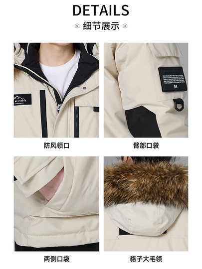 American trendy brand workwear down jacket for men in winter 2024 new trendy loose warm fur collar cold-proof cotton coat for men