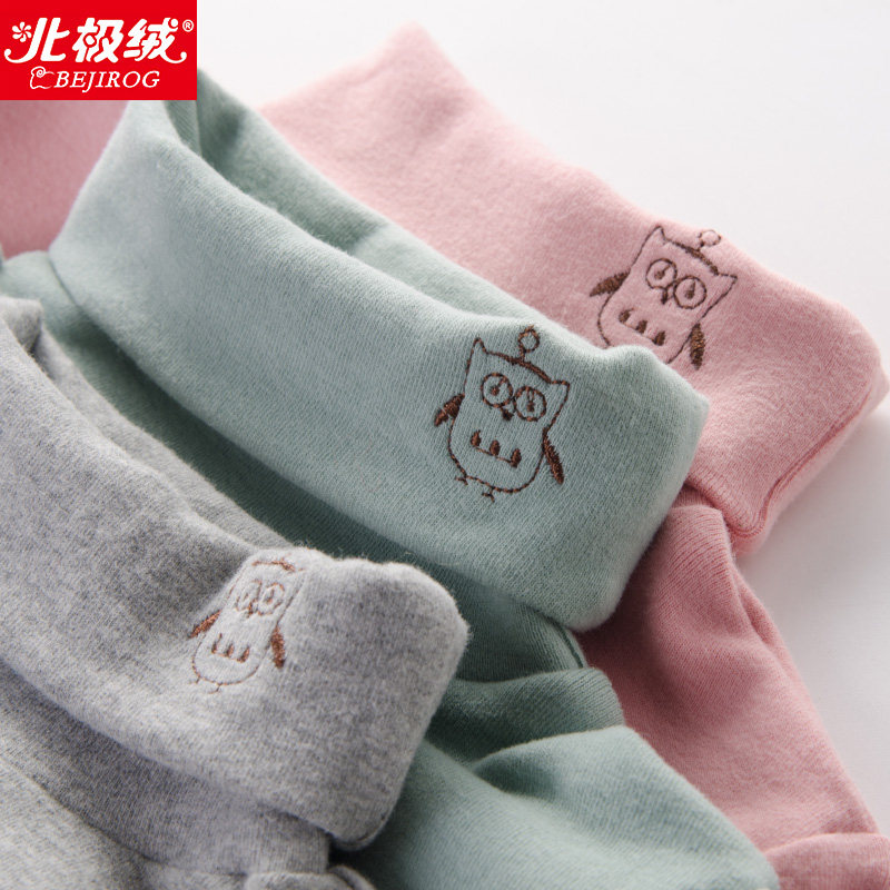 Children's semi-turtleneck leggings boys and girls cotton autumn and winter plus plus plush thickened integrated fleece baby warm tops