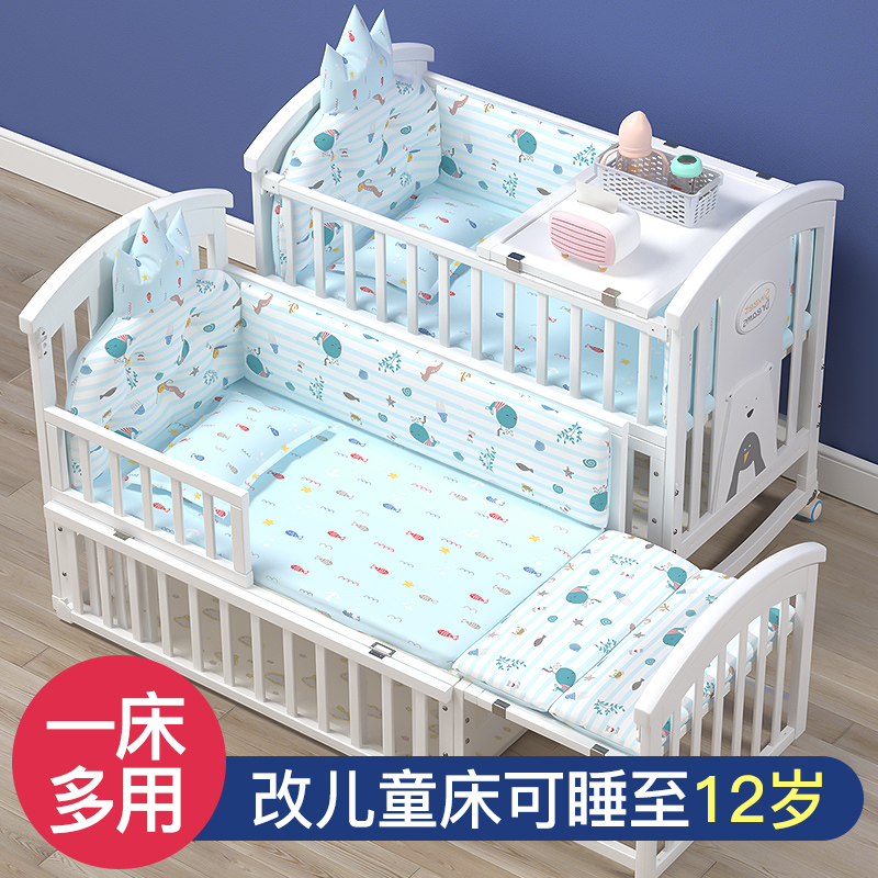 Zedbed crib solid wood European style movable baby newborn bb multi-functional cradle children splicing big bed