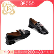 JESSICA SOPHIA Leisure Black Paint Leather and Paint Paint Soft Dilefu Shoes Spring Single Shoes