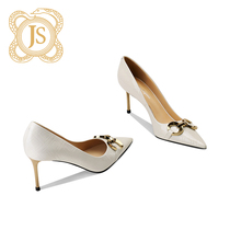 JESSICA SOPHIA White Heels Shoes Woman 2021 New Temperance Goddess Metal Closed Metal Closed Shoes