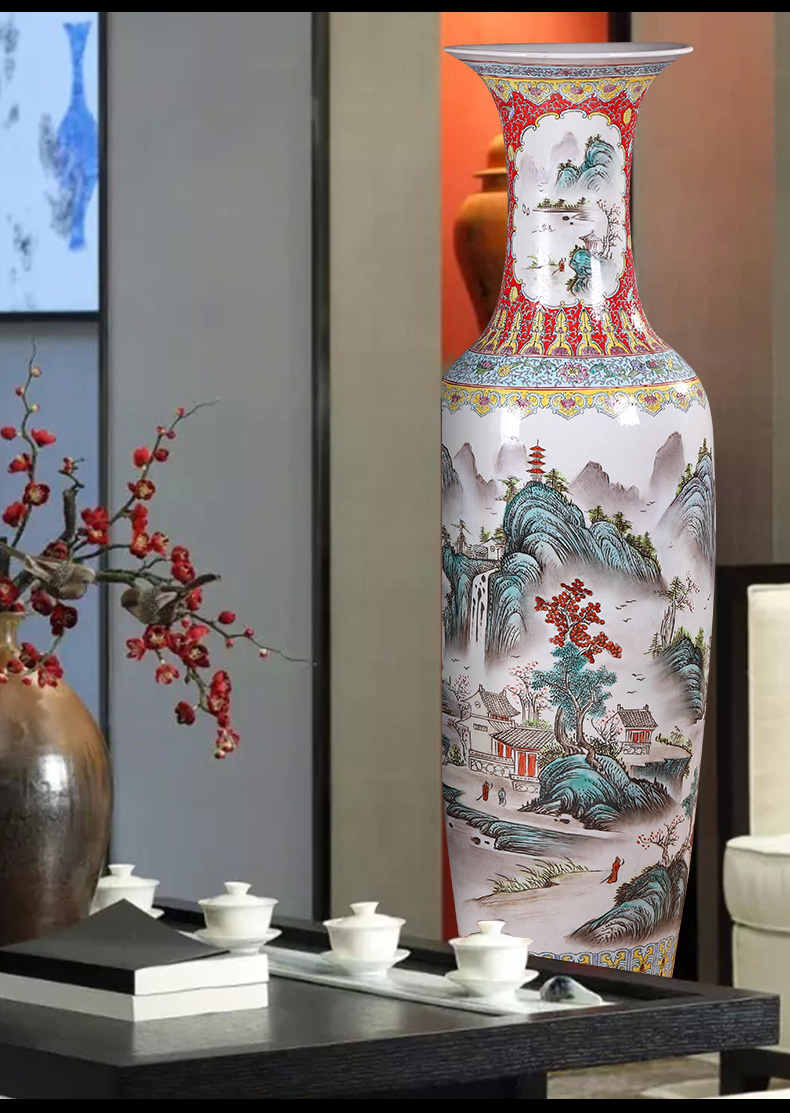 Jingdezhen ceramics landing big vase furnishing articles of new Chinese style household villa living room decoration decoration opening gifts