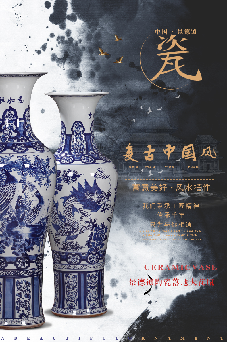 Jingdezhen ceramics vase archaize sitting room porch TV ark of large blue and white porcelain vase furnishing articles ornaments