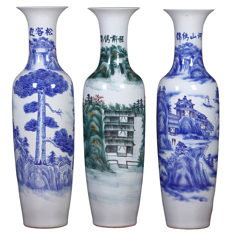 Jingdezhen ceramics home TV ark, big blue and white porcelain vase landed the sitting room porch place set decoration