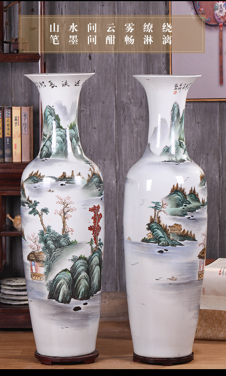 Jingdezhen ceramics landing big vase furnishing articles of new Chinese style household villa living room decoration decoration opening gifts