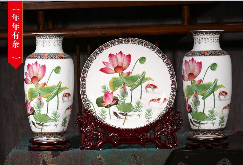 Jingdezhen ceramics vase three - piece furnishing articles home TV ark, rich ancient frame porch decoration wine accessories