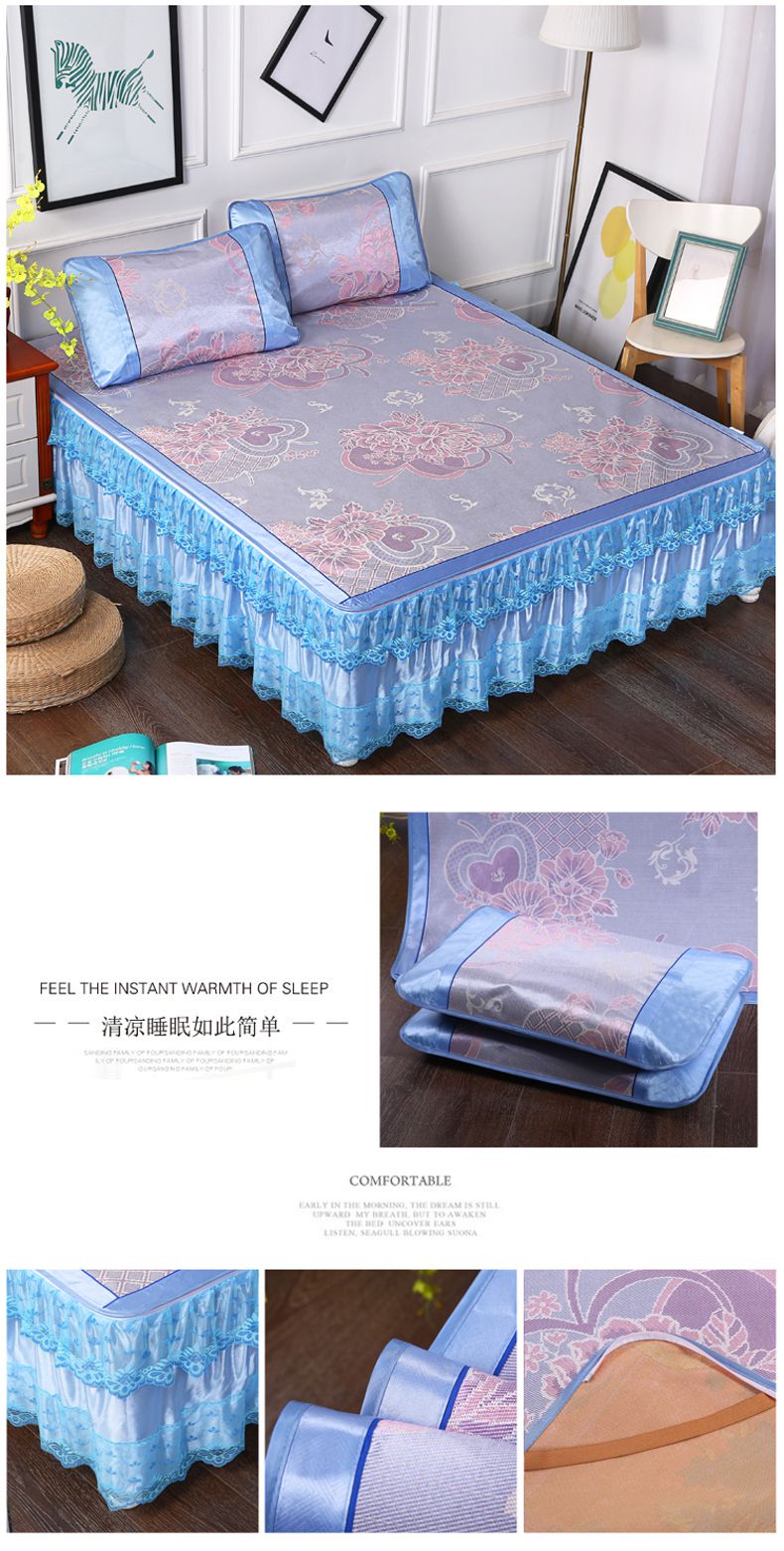 Đoạn mat ba mảnh giường váy 1,5 m 1,8 m giường ghế bông lụa băng mát Xilei Si mô hình ren mat - Thảm mùa hè chiếu mành tre