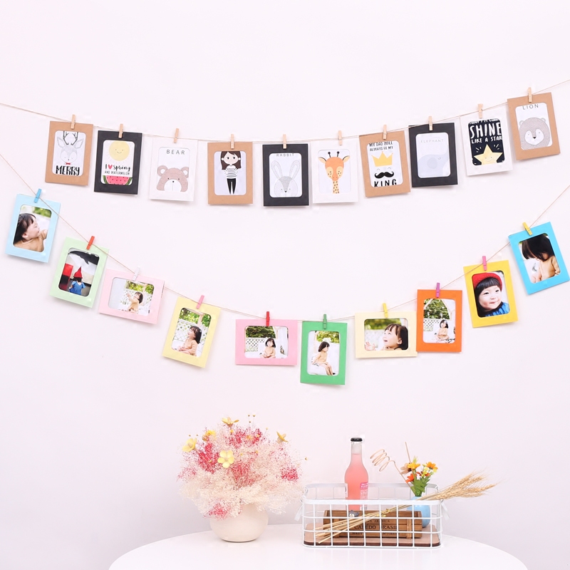 Creative diy personality hanging paper photo frame Photo wall Literary retro combination hanging wall with hemp rope clip no trace nails