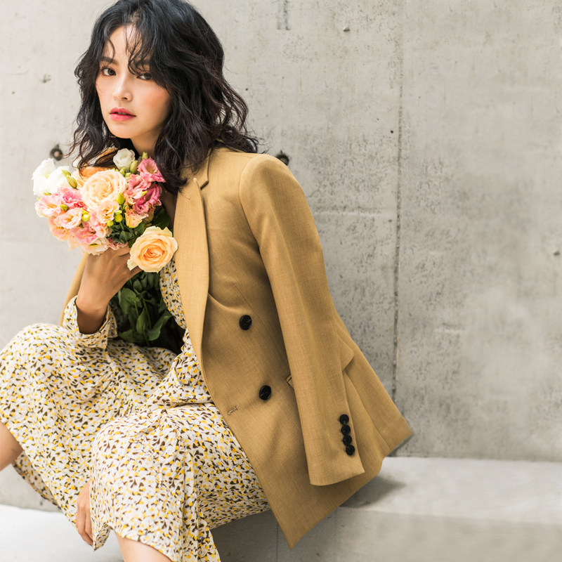 SANDRO SELEN Day Ensemble Yellow West Suit Jacket 2020 Autumn Winter Commute Temperament Casual Professional Suit Woman