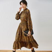 SANDRO SELEN 2020 autumn and winter stand-up collar lantern sleeve thin floral skirt hugging mid-length high waist dress