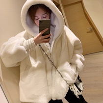 sandro selen otter rabbit plush warm top womens short autumn and winter thickened hooded young fur jacket