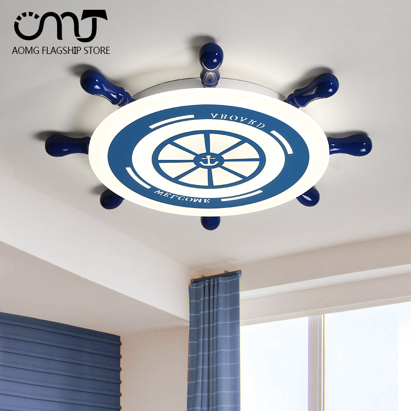 Children's room suction light led cartoon lamp Nordic boy ship rudder creative personality book room bedroom light brief about modern