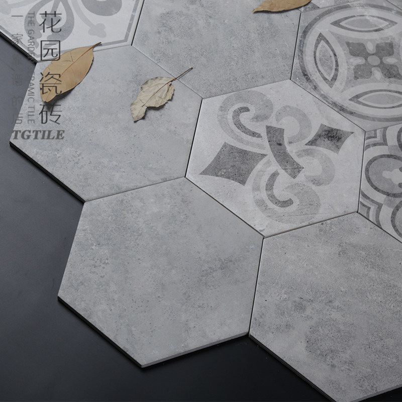 Simple gray cement hexagonal tile kitchen and bathroom balcony non-slip floor tile dining room bar floor tile wall tile background wall