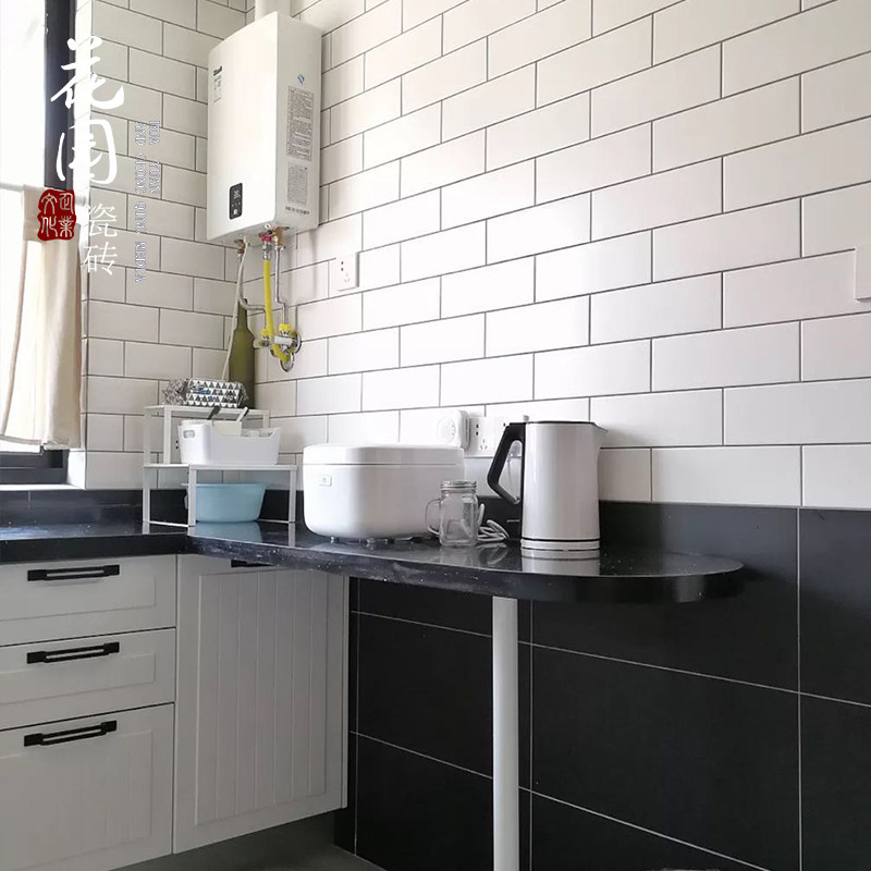 Nordic style subway brick bright matt bread brick kitchen and bathroom wall brick 75*150 100*200 black and white ceramic tile