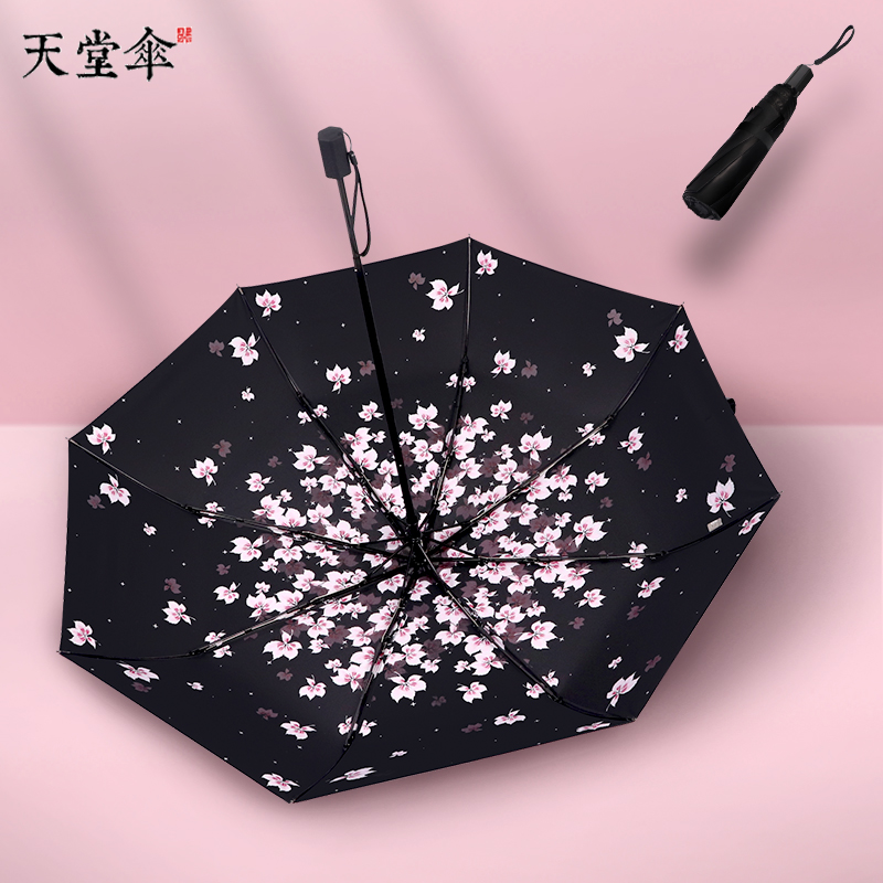 Paradise umbrella Sunscreen anti-UV parasol Women's parasol black plastic small fresh dual-use sun umbrella folding new product