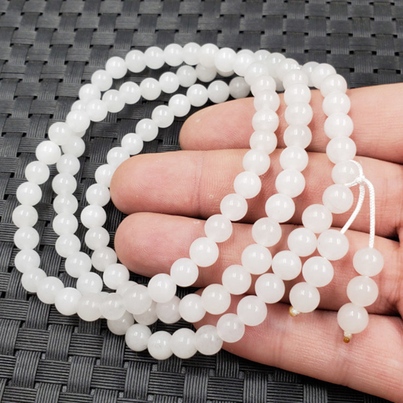 Natural Jade Xinjiang White Jade Round Bead Bracelet Quartzite Jade Gold Silk Jade Bracelet 108 Beads Multi-Circle Bracelet