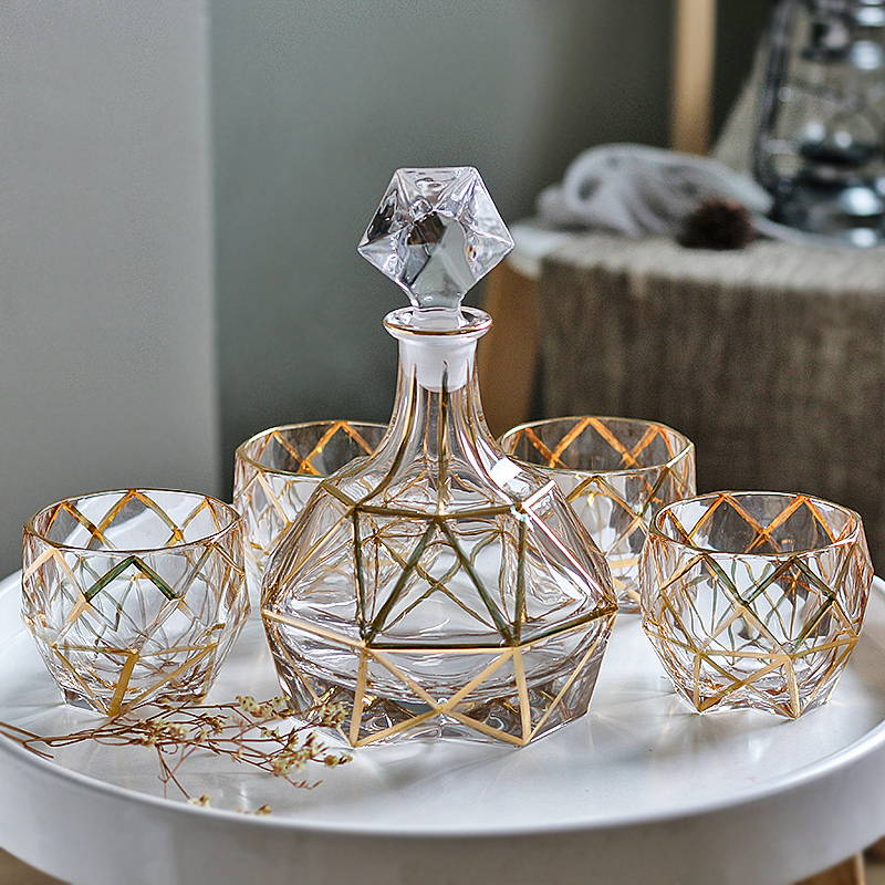 Eurostyle light extravaganza Classical Sketching Flower Crystal Glass Whisky Wine Cup Foreign Wine Cup Home Brandy Cup Suit