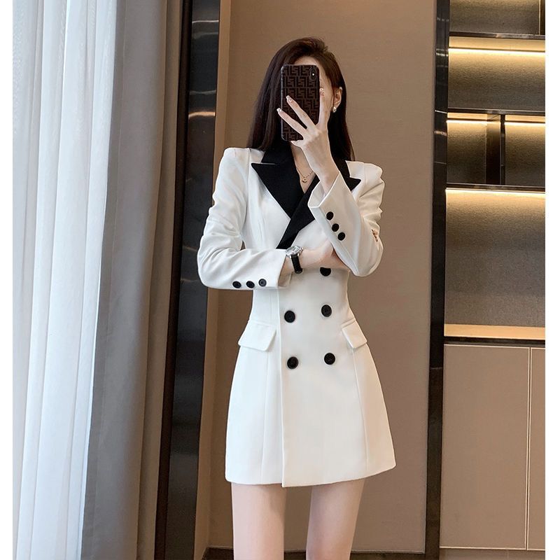 2025 Spring and Autumn Suit-Style Slim Fit New Long-Sleeve High-End Double-Breasted Professional Color-Blocking Slimming Dress 2025 Spring and Autumn Suit-Style Slim Fit New Long-Sleeve High-End Double-Breasted Professional Color-Blocking Slimming Dress