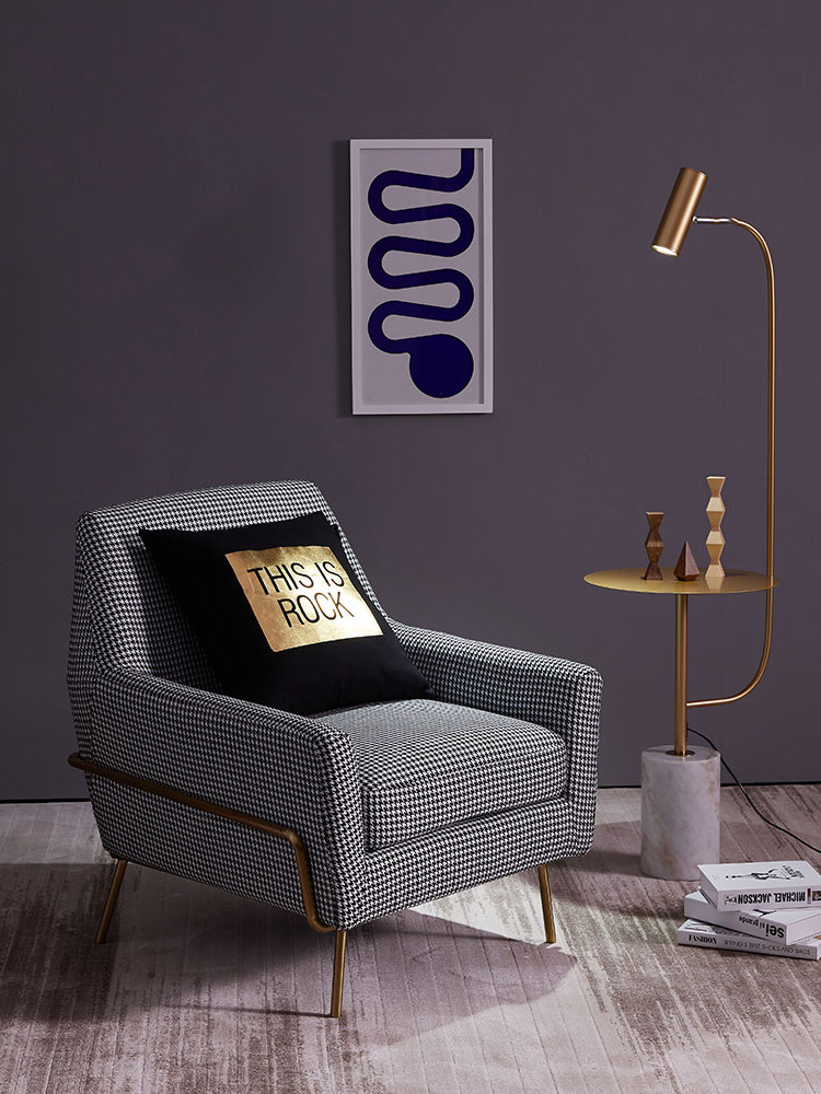 Light luxury postmodern ins net red houndstooth single sofa chair living room bedroom balcony Nordic fabric leisure chair