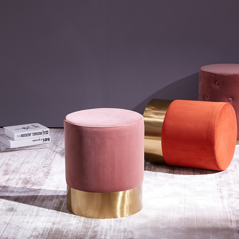 Hong Kong-style light luxury post-modern shoe stool simple stainless steel dwarf stool bedroom makeup chair flannel children sitting stool