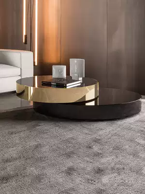 Italian creative light luxury size coffee table Simple tempered glass surface model room double-layer round coffee table side combination
