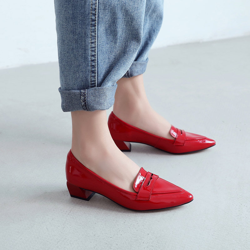 Slippers Spring New Englishred Married Shoes Slippers Leather High Heels Black Heels