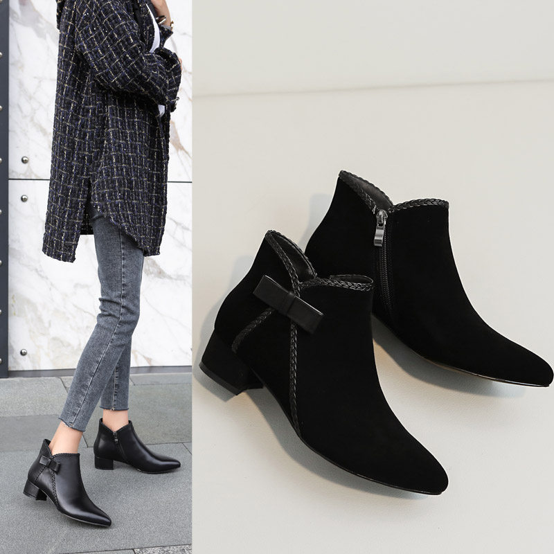 Short boots in autumn 2022 new tip - rugged grinded sand skin with plug and ankle boots