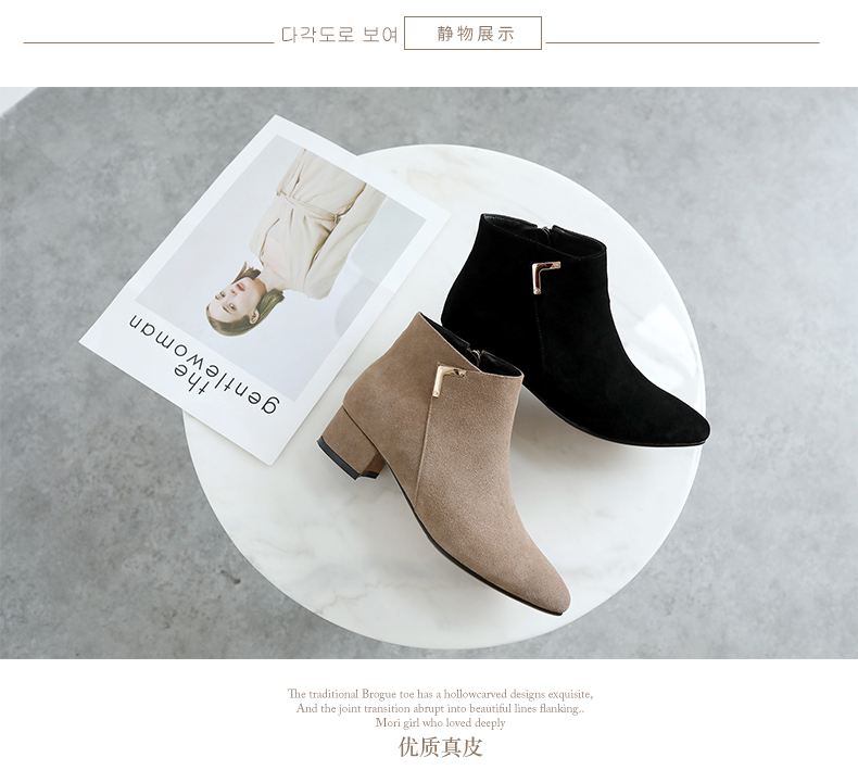 Booties của phụ nữ mùa thu và mùa đông da mới trần khởi động phẳng và mắt cá chân cộng với nhung Martin khởi động dày với chỉ phẳng với nữ khởi động