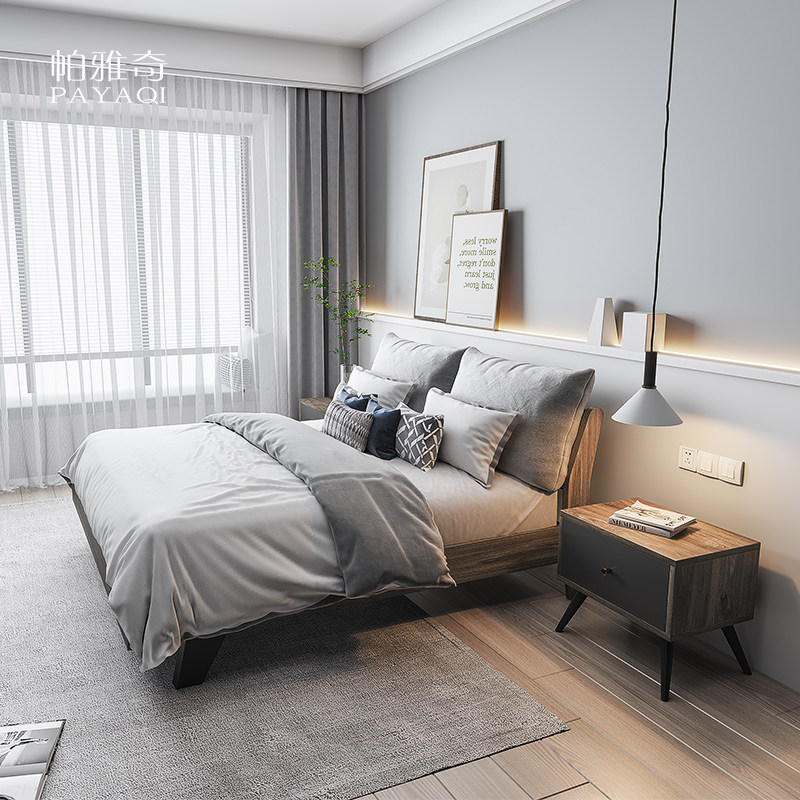 Nordic style modern simple solid wood double single light luxury children's wedding master bedroom 1 8 meters 1 5 fabric soft bag bed frame