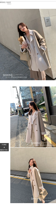 SHWIN tùy chỉnh màu sắc phù hợp khâu len áo khoác hai mặt nữ mùa đông dài phần kết cấu phù hợp với cổ áo len áo khoác lông nữ