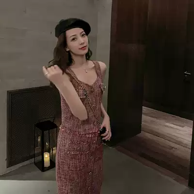 (Limited time clearance) Xia Shiwen celebrities wind suspenders top long skirt retro two-piece set female