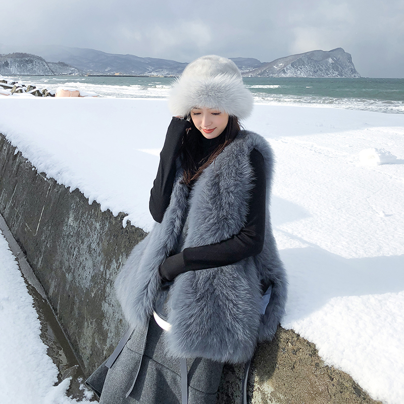 (7 Fold Clear Cabin) Summer Poetry Lamb Leather Splicing Fox Fur Straw Vest Lady Winter Fashion Horse Pinch Coat