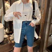 Xia Shiwen customized white Joker Quarter Pants Womens Summer High Waist Slimming Denim Jeans This years popular rider pants