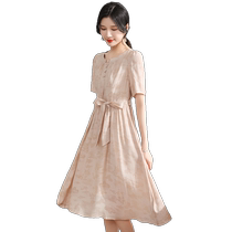 Young mother summer short-sleeved 2024 new dress middle-aged and elderly temperament waist chiffon skirt short-sleeved clothes