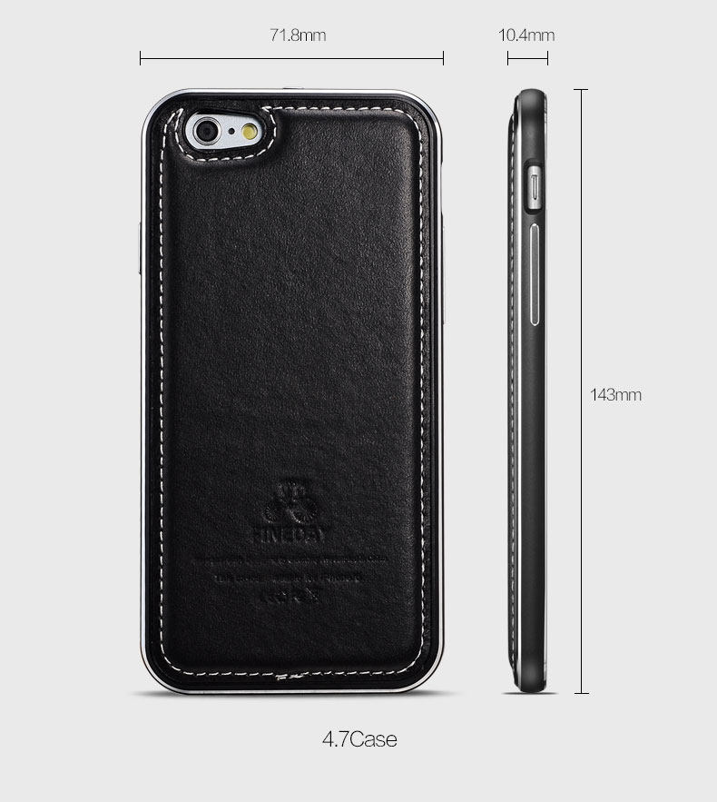 iMatch Luxury Aluminum Metal Bumper Premium Genuine Leather Back Cover Case for Apple iPhone 6S/6 & iPhone 6S Plus/6 Plus
