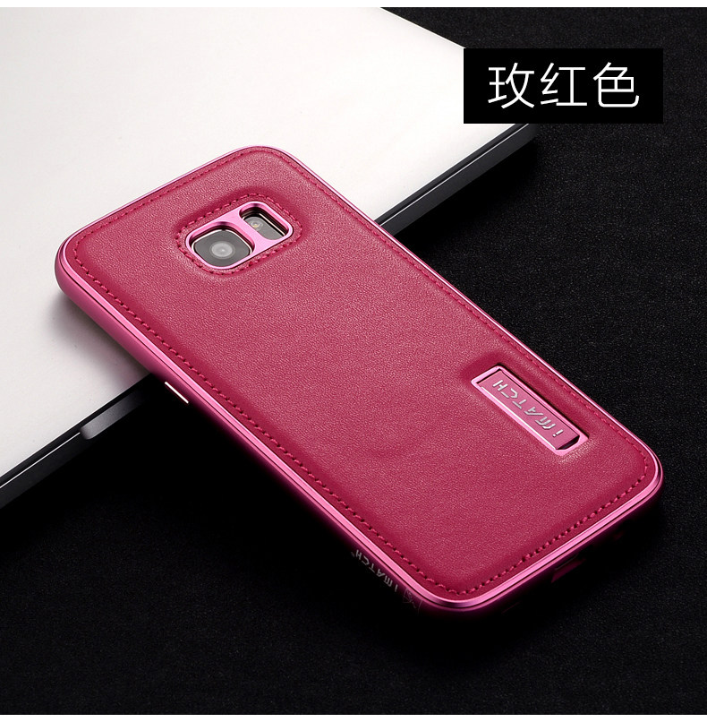 iMatch Luxury Aluminum Metal Bumper Premium Genuine Leather Back Cover Case for Samsung Galaxy S7 Edge G9350 & S7 G9300