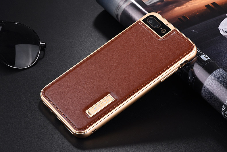 iMatch Luxury Aluminum Metal Bumper Premium Genuine Leather Back Cover Case for Apple iPhone 7 Plus & iPhone 7