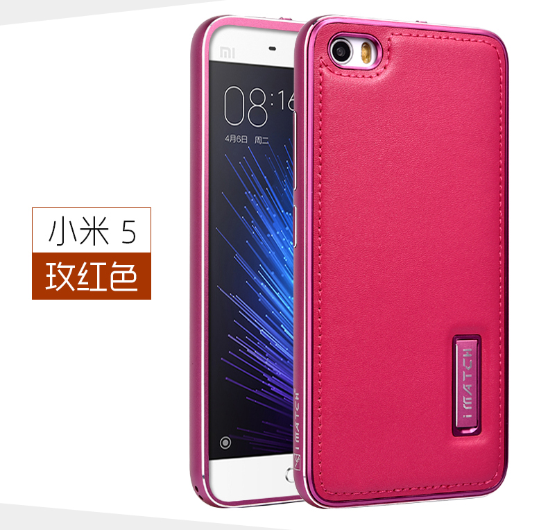 iMatch Luxury Aluminum Metal Bumper Premium Genuine Leather Back Cover Case for Xiaomi Mi 5