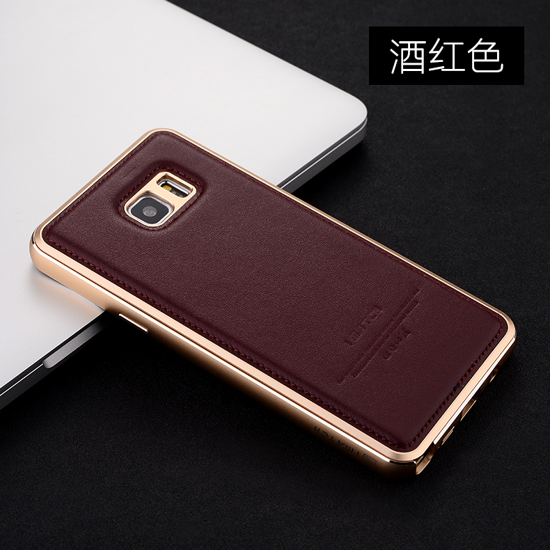 iMatch Luxury Aluminum Metal Bumper Premium Genuine Leather Back Cover Case for Samsung Galaxy Note 5 N9200