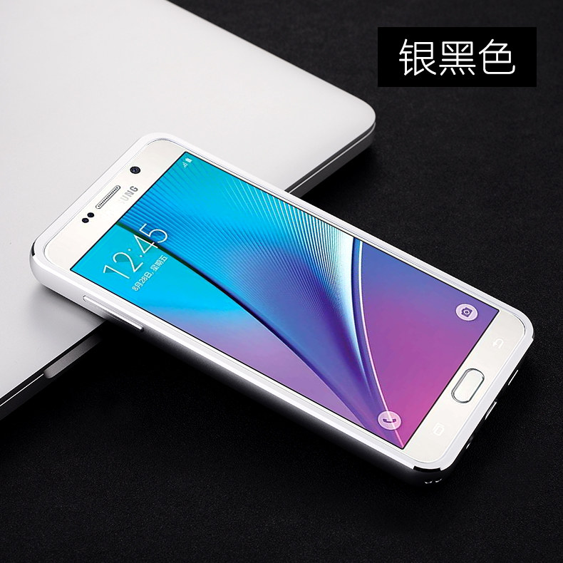 iMatch Luxury Aluminum Metal Bumper Premium Genuine Leather Back Cover Case for Samsung Galaxy Note 5 N9200