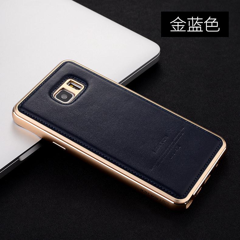 iMatch Luxury Aluminum Metal Bumper Premium Genuine Leather Back Cover Case for Samsung Galaxy Note 5 N9200