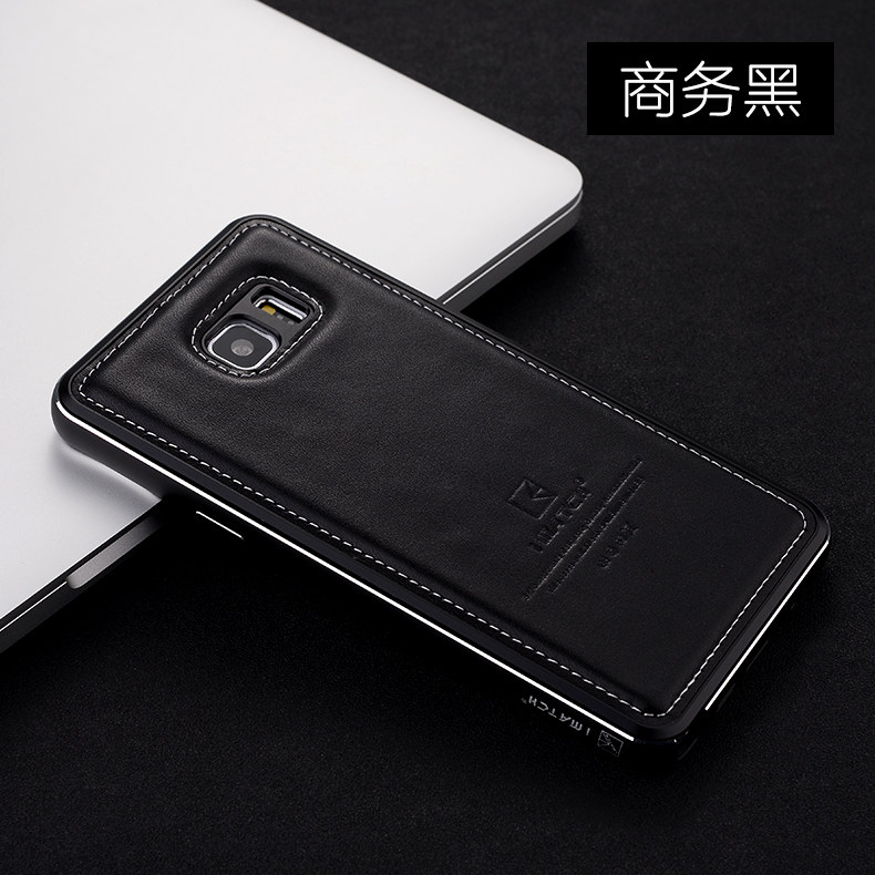 iMatch Luxury Aluminum Metal Bumper Premium Genuine Leather Back Cover Case for Samsung Galaxy Note 5 N9200