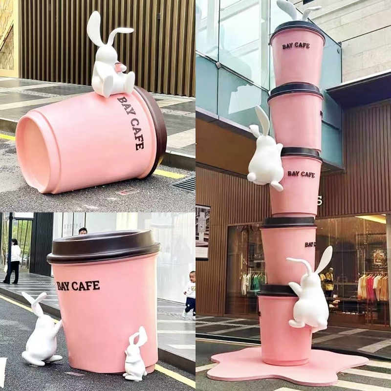 Trendy Giant Realistic Coffee Cup Prop Model Sculpture Decoration for Outdoor Entrance Creative Display and Photography