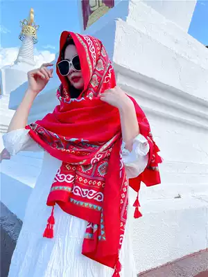 Spring and Autumn Summer Women's Literature and Art Vintage Ethnic Cotton Shawl Oversized Sunscreen Tourist Scarf Scarf