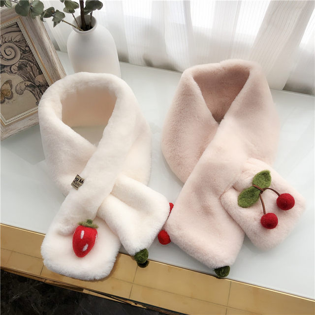 Children's plush bib winter cartoon fruit cherry thickened scarf baby girl cute Korean collar kids